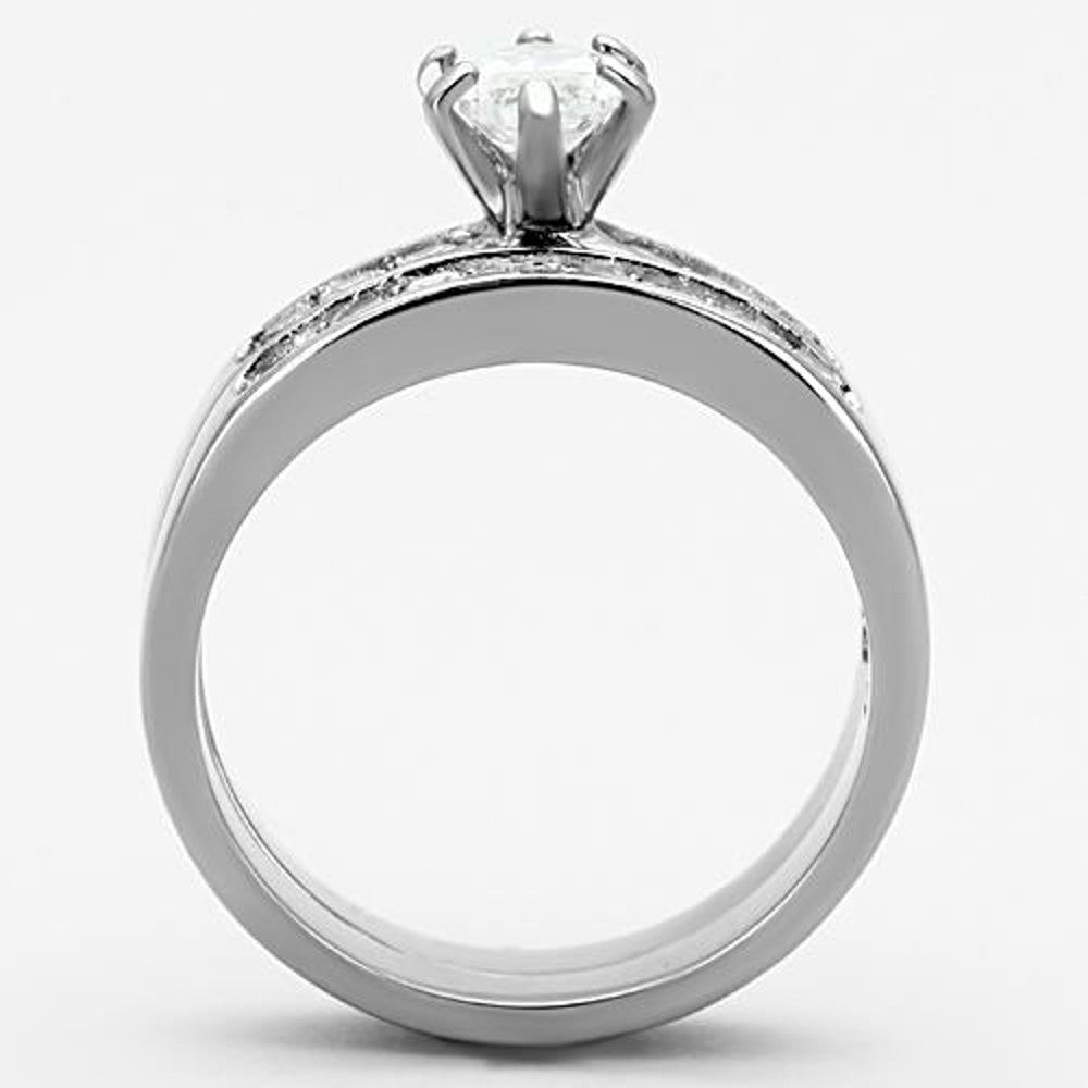 ARTK1319 Stainless Steel 316l 1.65 Ct Marquise Cut Cubic Zirconia Wedding Ring Set Sz 5-10